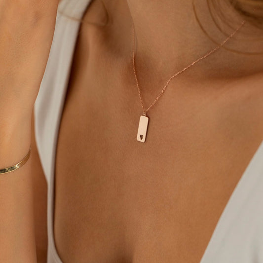 Laser Engraved Necklace w/Heart | Custom Engraved Necklace, Engraved Pendant | Square Necklace