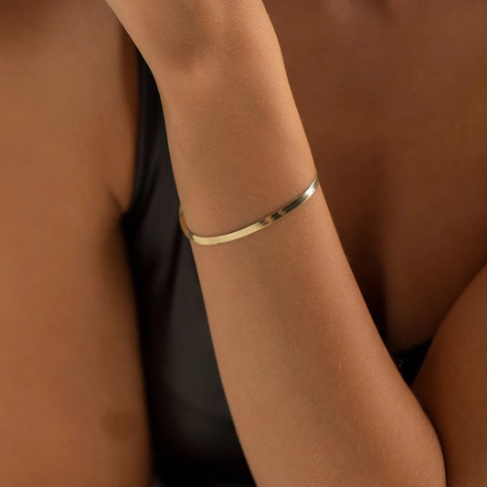 14K Gold Herringbone Chain Bracelet, Snake Chain Bracelet | Simple Gold Bracelet, 925 Silver Snake Chain Bracelet