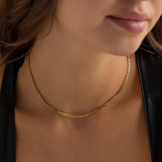 14K Gold Curb Chain Necklace, Layering Chain Necklace | Simple Gold Chain Necklace, Thin Gold Chain